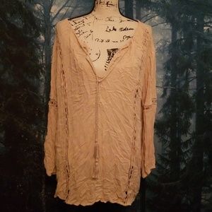 Forever 21 Flowy Blouse Ivory Beige Crochet Small